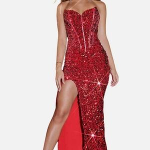 Elegant Red Sequin Evening Gown
